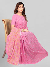 Fancy Sequined Embroidered Peach Pink Coloured Georgette Saree with Blouse Piece