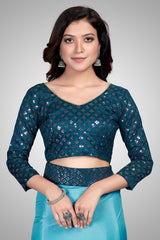Fancy Embellished Light Blue Coloured Silk Saree with Blouse Piece