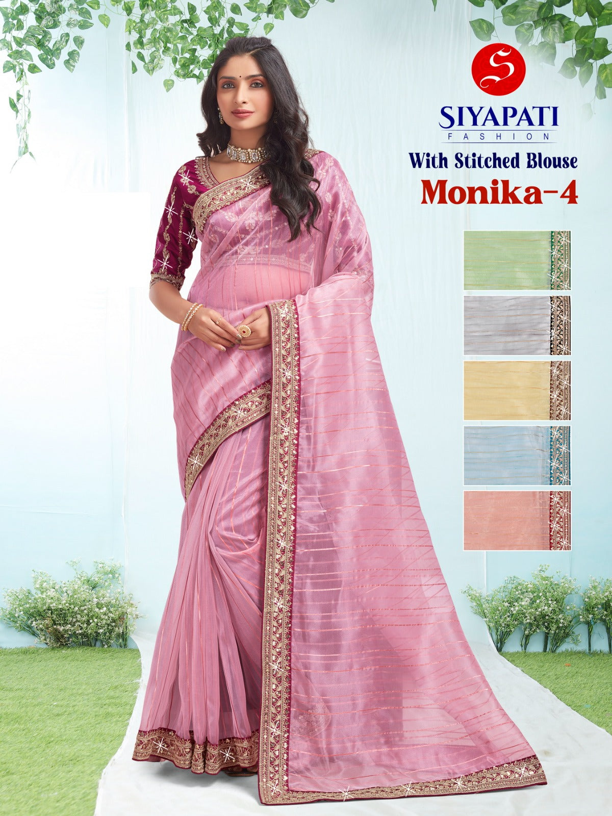Women's Fashion Siyapati Saree Monika -4 with stitched blouse