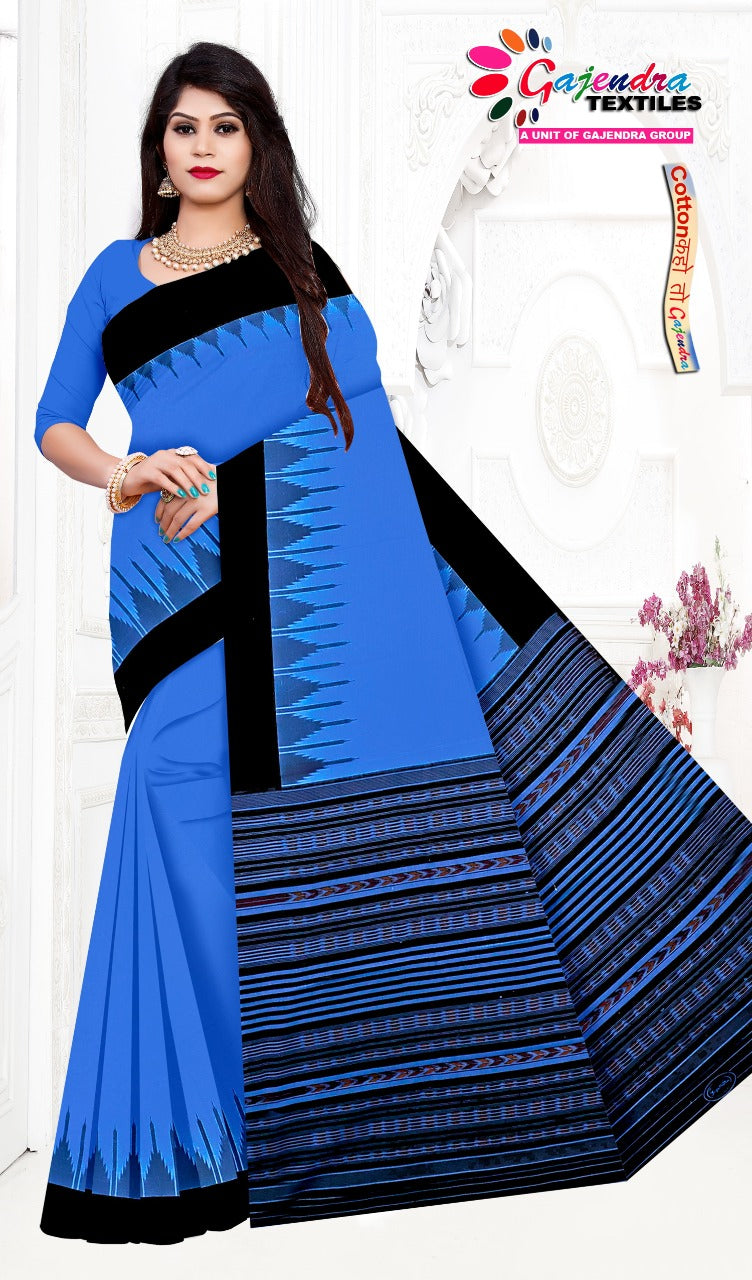 Women's Fashion Plain blue with black border saree with blouse Gajendra collection