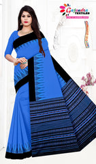 Women's Fashion Plain blue with black border saree with blouse Gajendra collection