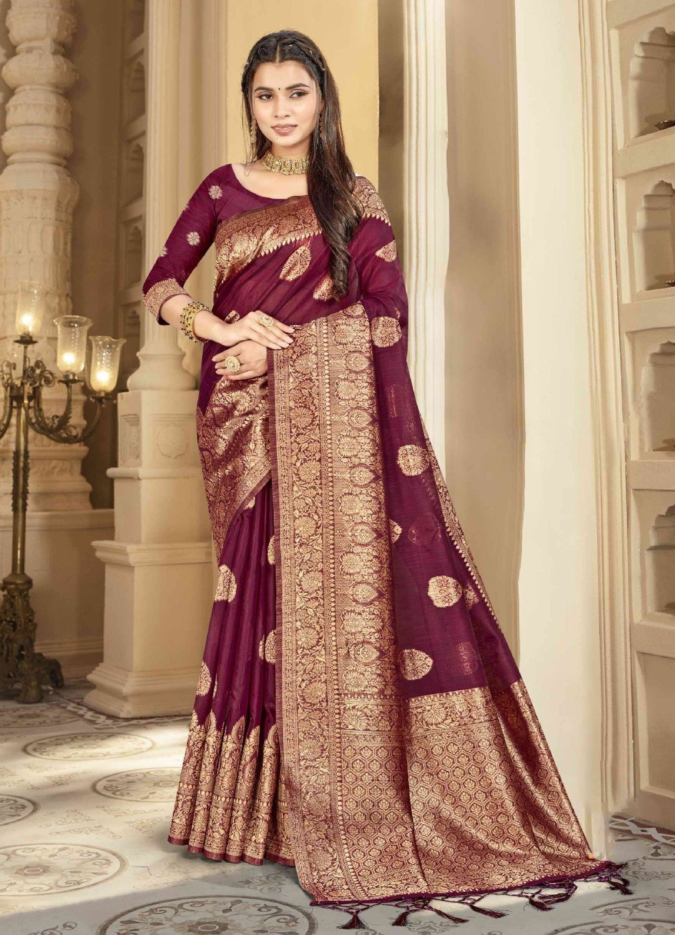 Ethnic Solid Art Jalpari Collection saree with golden border