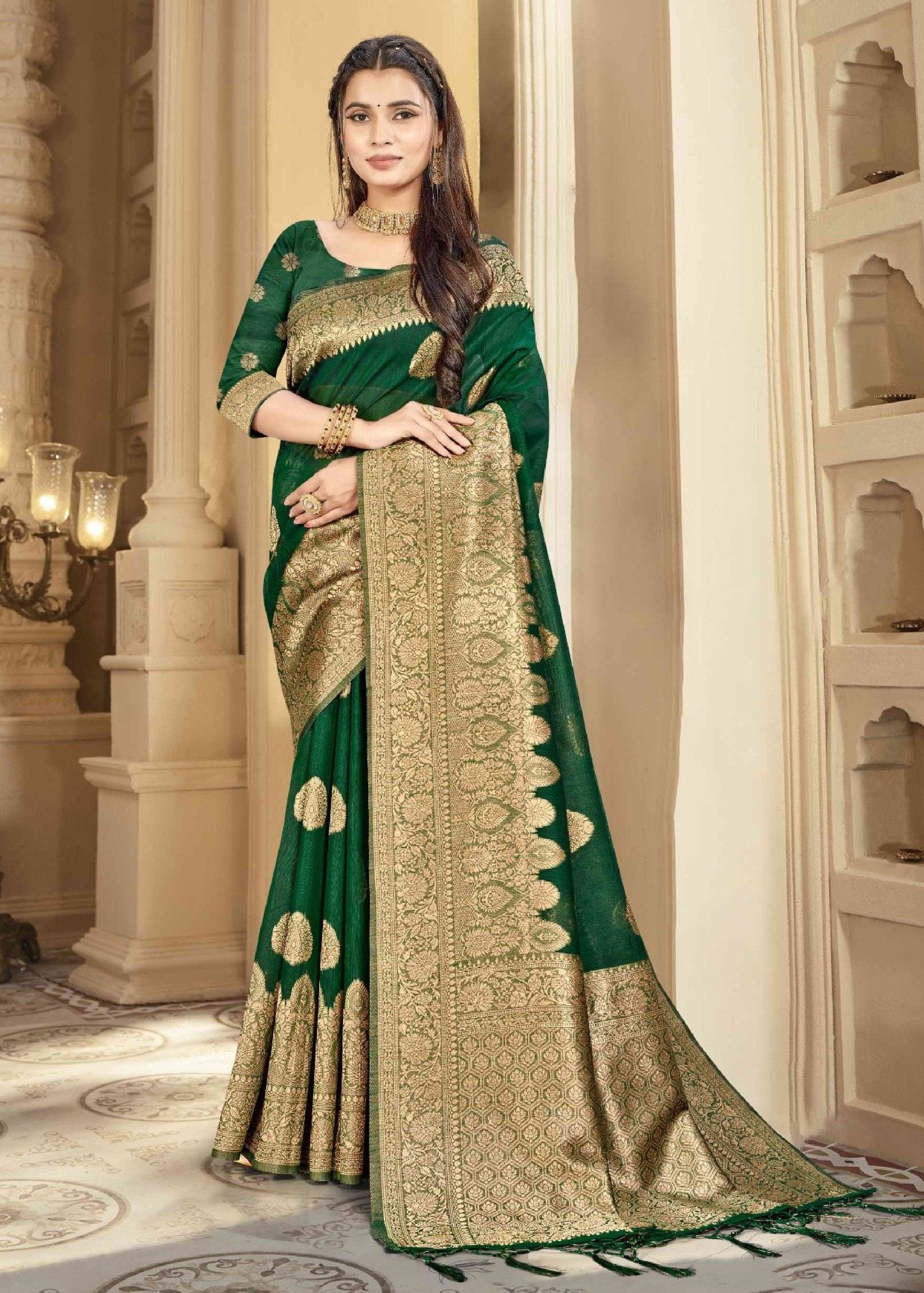 Ethnic Solid Art Jalpari Collection saree with golden border