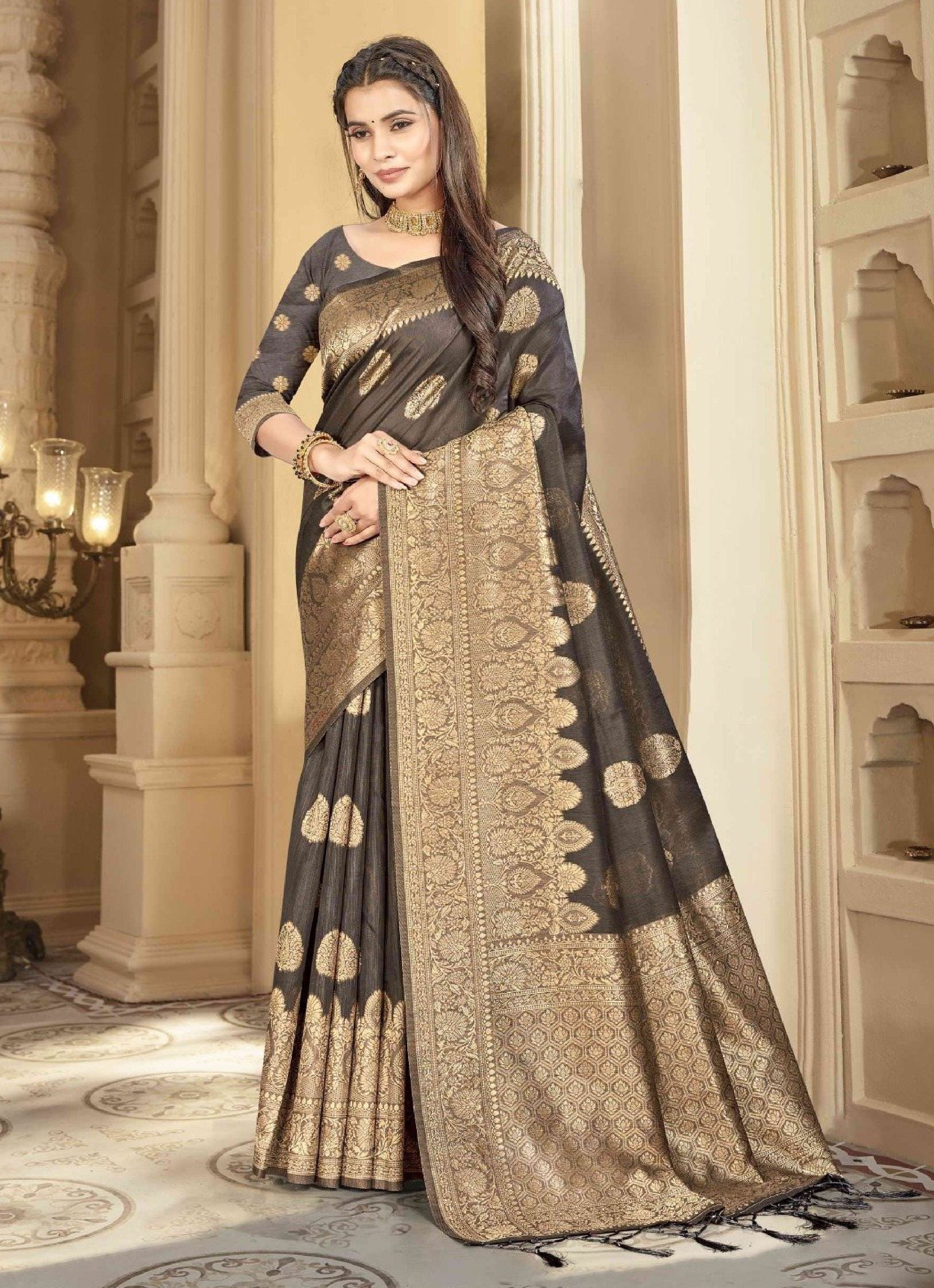 Ethnic Solid Art Jalpari Collection saree with golden border