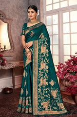 Ethnic Solid Art Embroidered Green Colored Saree