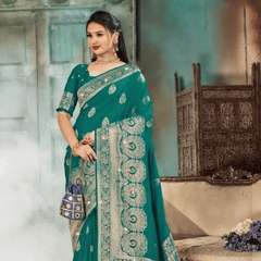 Fancy Sequined Embroidered Green Coloured Saree with Blouse Piece