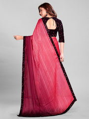 Fancy Embellished Pink Coloured Silk Saree with Blouse Piece